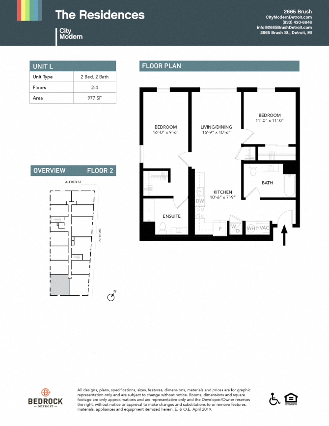 Floor plan for 2 beds, 2 baths, 977 sqft